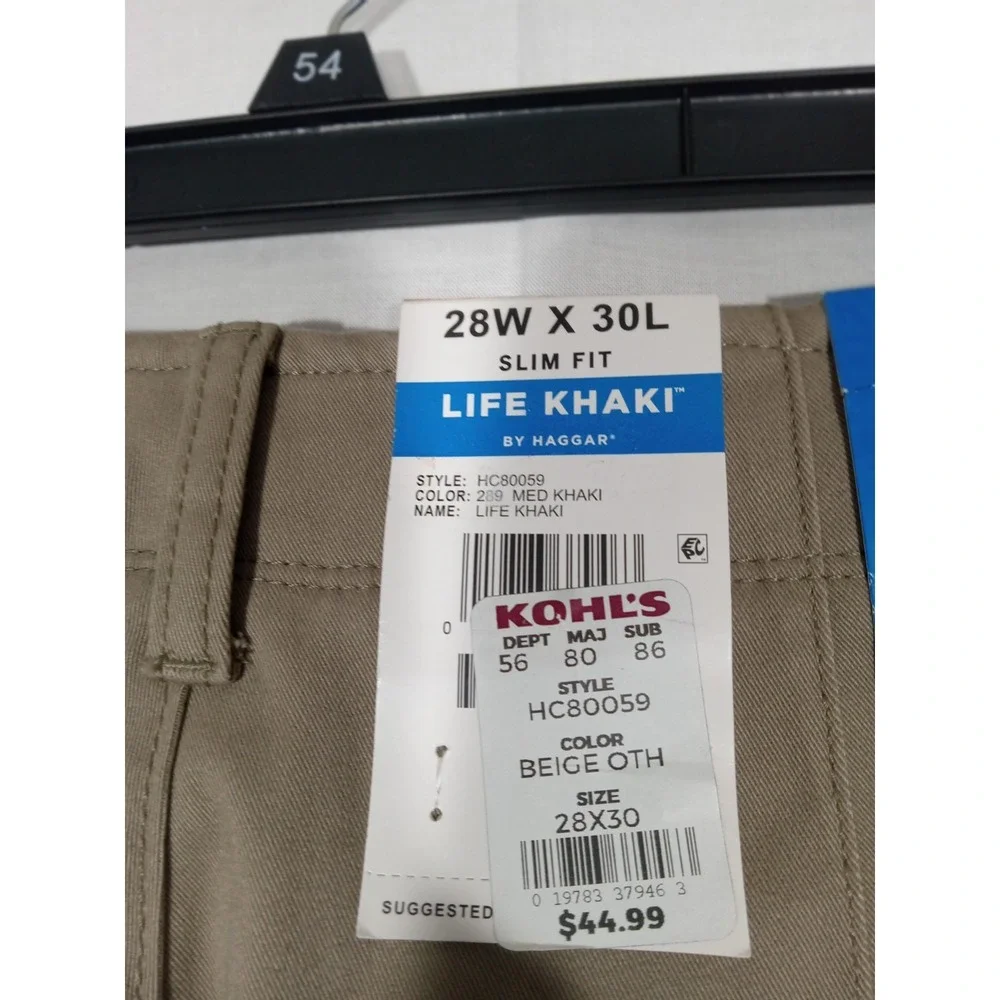 Haggar Life‎ Khaki Pants Men's Size 28x29 Slim Fit Casual